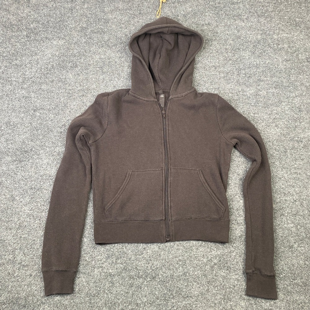 SKIMS Waffle Zip Up Hoodie Dark Brown Cotton Blend Thermal Sweatshirt Small